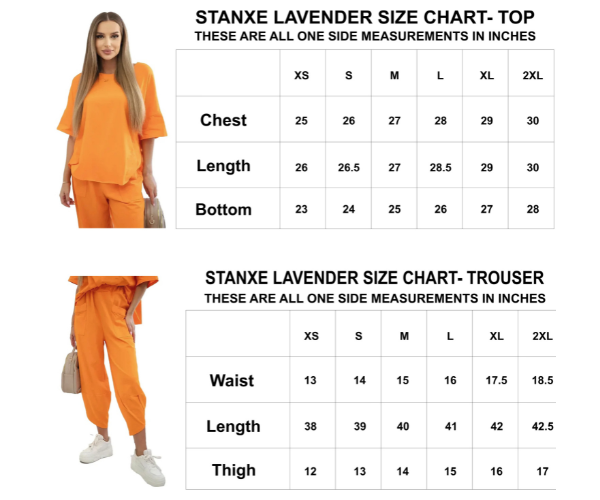 Size Chart for Stanxe Lavender Lounge Set  (Grey)